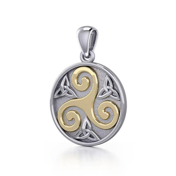 Celtic Triple Spiral Trinity/Triquetra Silver and 14k Gold accent Pendant TPV345 - Jewelry